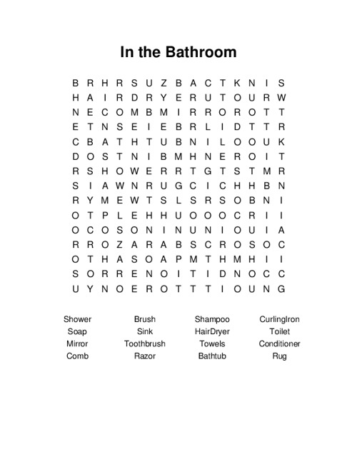 In the Bathroom Word Search Puzzle