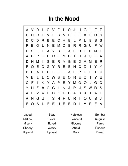 In the Mood Word Search Puzzle
