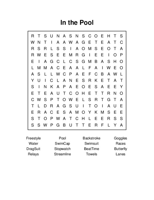 In the Pool Word Search Puzzle