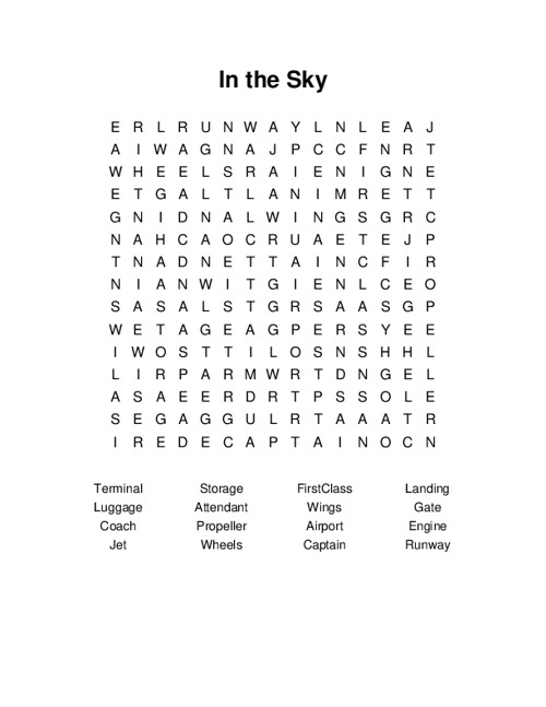 In the Sky Word Search Puzzle