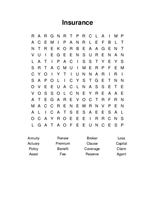 Insurance Word Search Puzzle