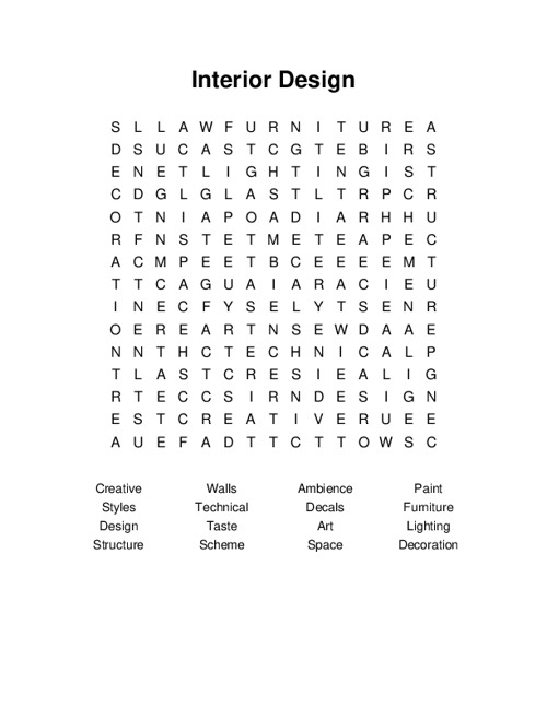 Interior Design Word Search Puzzle
