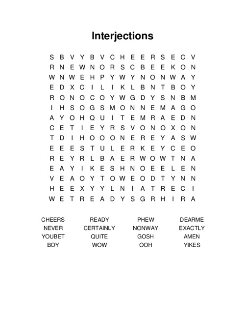 Interjections Word Search Puzzle