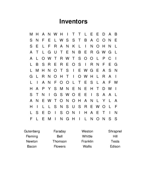 Inventors Word Search Puzzle