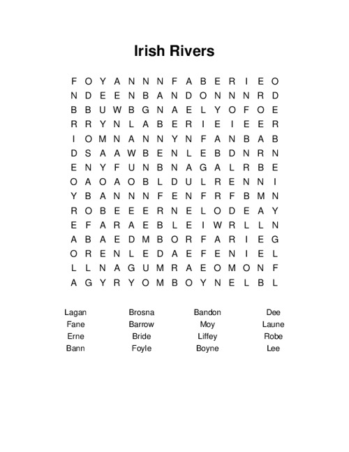 Irish Rivers Word Search Puzzle