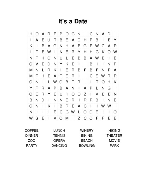 Its a Date Word Search Puzzle