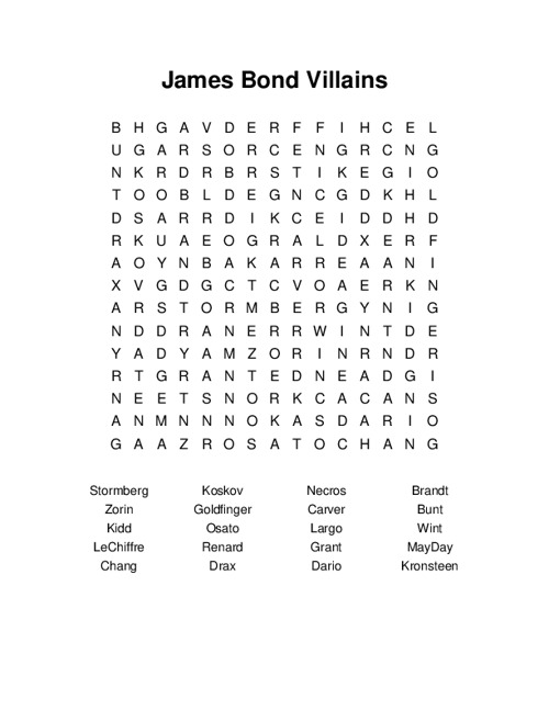 James Bond Villains Word Search Puzzle