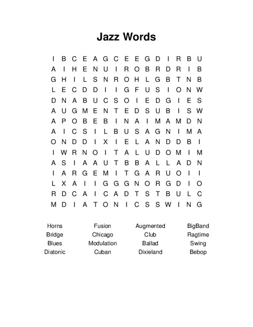 Jazz Words Word Search Puzzle