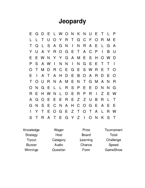 Jeopardy Word Search Puzzle