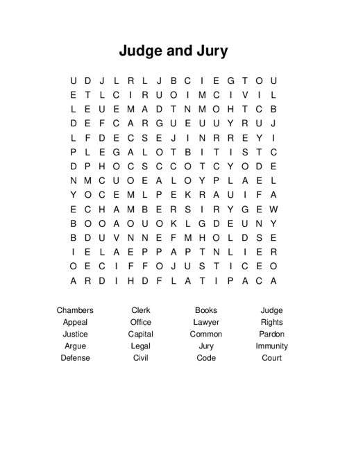 Judge and Jury Word Search Puzzle