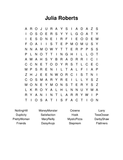 Julia Roberts Word Search Puzzle