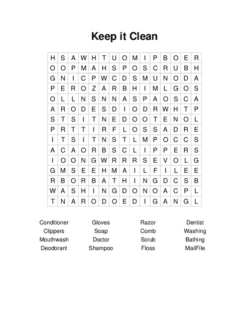 Keep it Clean Word Search Puzzle