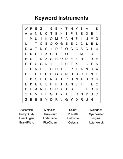 Keyword Instruments Word Search Puzzle