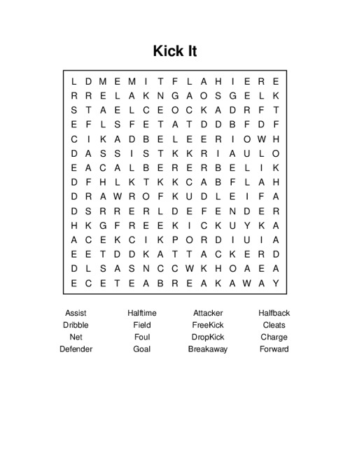 Kick It Word Search Puzzle