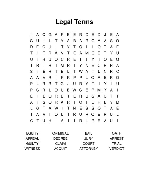 Legal Terms Word Search Puzzle