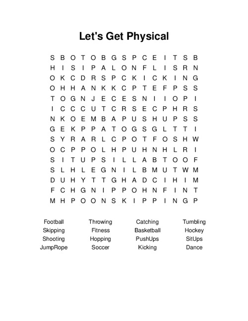 Lets Get Physical Word Search Puzzle