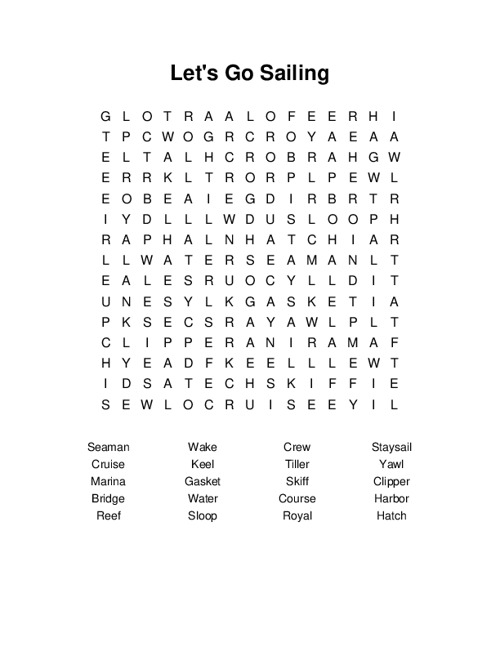 Lets Go Sailing Word Search Puzzle