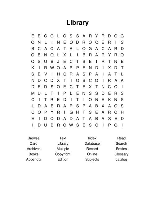 Library Word Search Puzzle