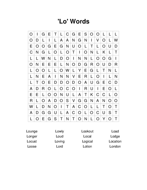 Lo Words Word Search Puzzle