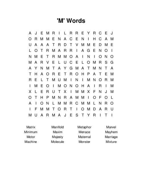M Words Word Search Puzzle