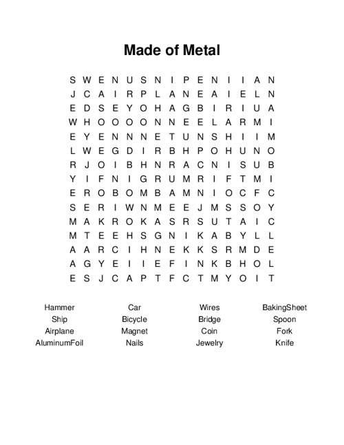 Made of Metal Word Search Puzzle