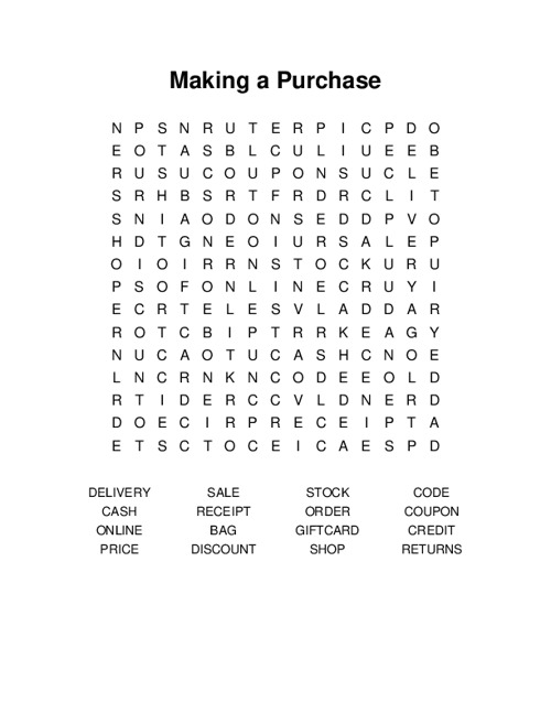 Making a Purchase Word Search Puzzle