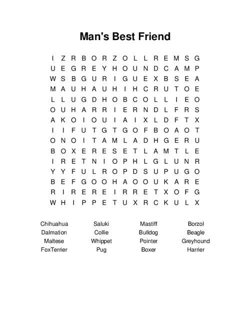 Mans Best Friend Word Search Puzzle
