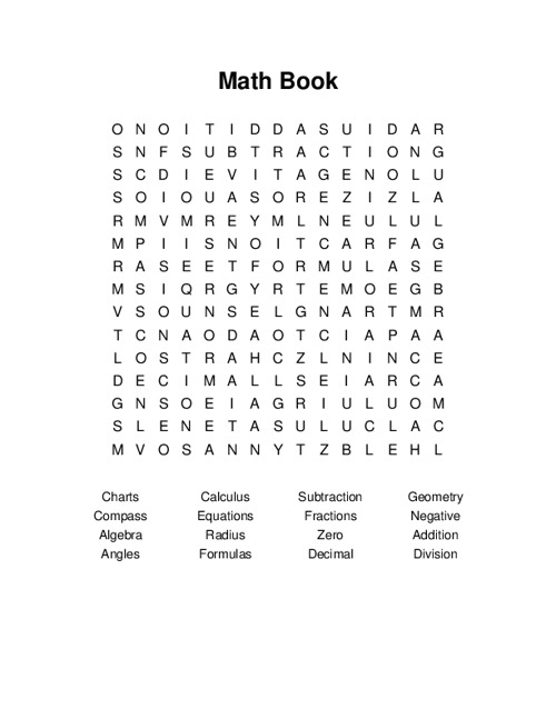 Math Book Word Search Puzzle