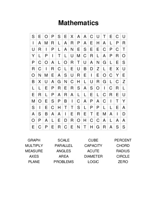 Mathematics Word Search Puzzle