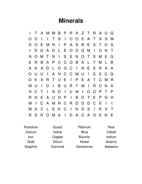 Minerals Word Search Puzzle