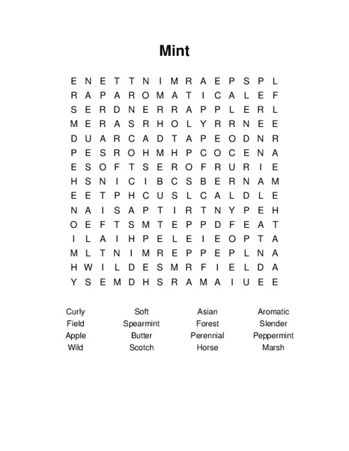 Mint Word Search Puzzle