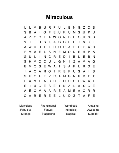 Miraculous Word Search Puzzle