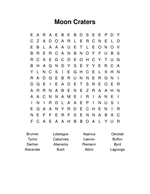 Moon Craters Word Search Puzzle
