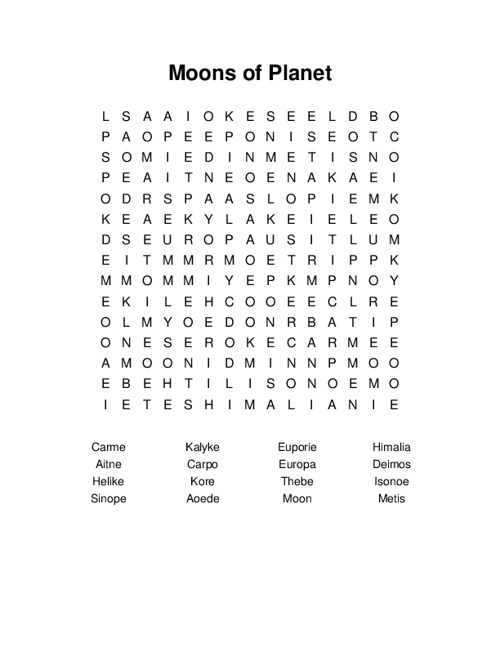 Moons of Planet Word Search Puzzle