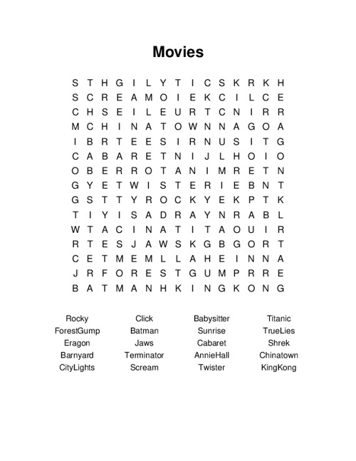 Movies Word Search Puzzle