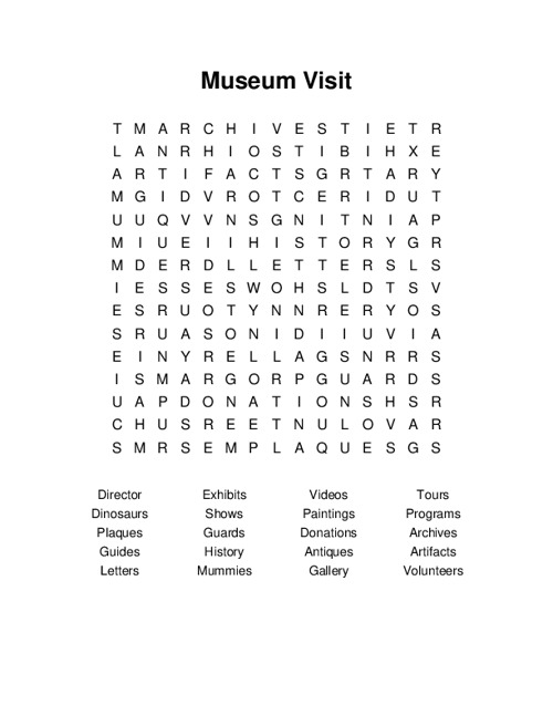 Museum Visit Word Search Puzzle