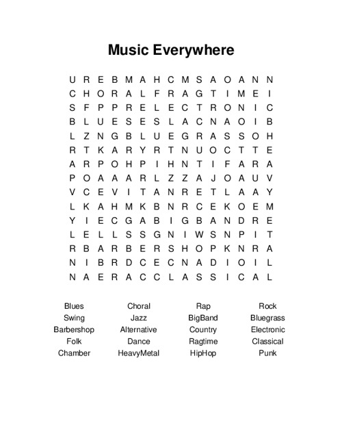Music Everywhere Word Search Puzzle
