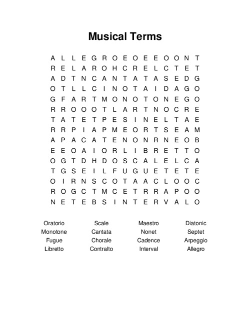 Musical Terms Word Search Puzzle