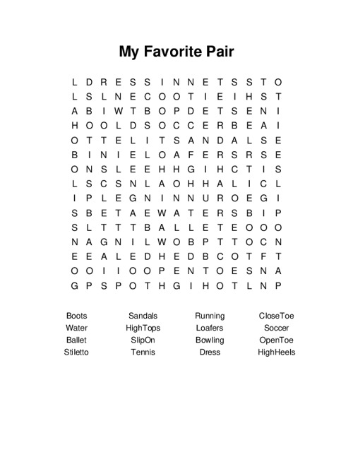 My Favorite Pair Word Search Puzzle