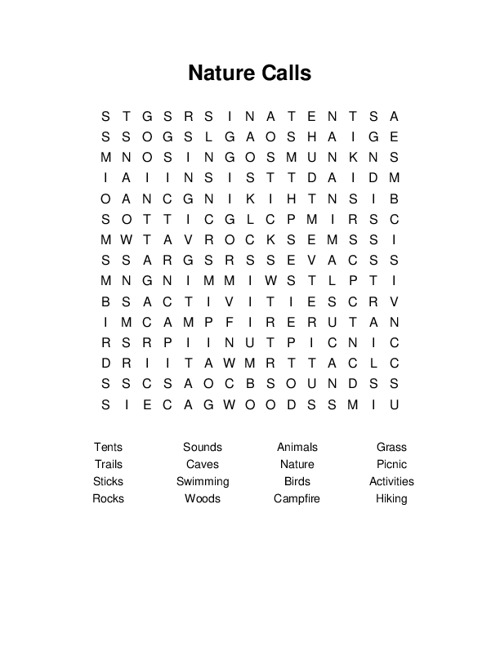 Nature Calls Word Search Puzzle