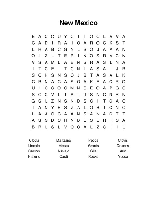 New Mexico Word Search Puzzle