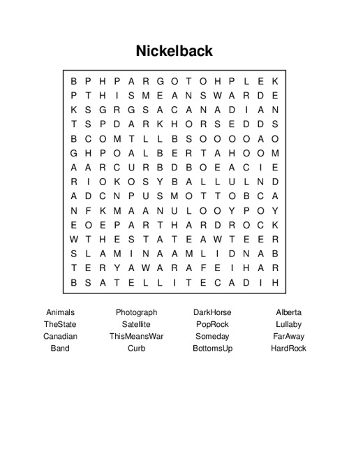Nickelback Word Search Puzzle