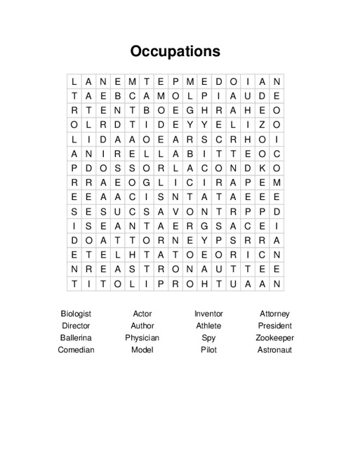 Occupations Word Search Puzzle