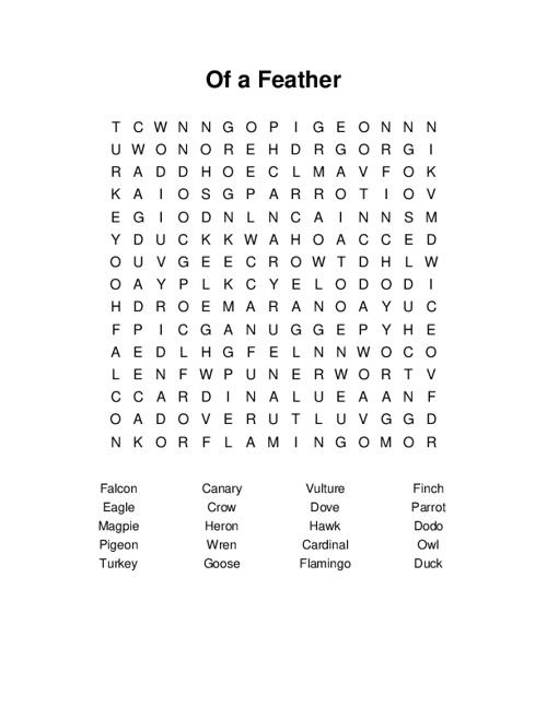Of a Feather Word Search Puzzle