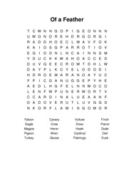 Of a Feather Word Search Puzzle