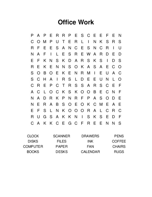 Office Work Word Search Puzzle