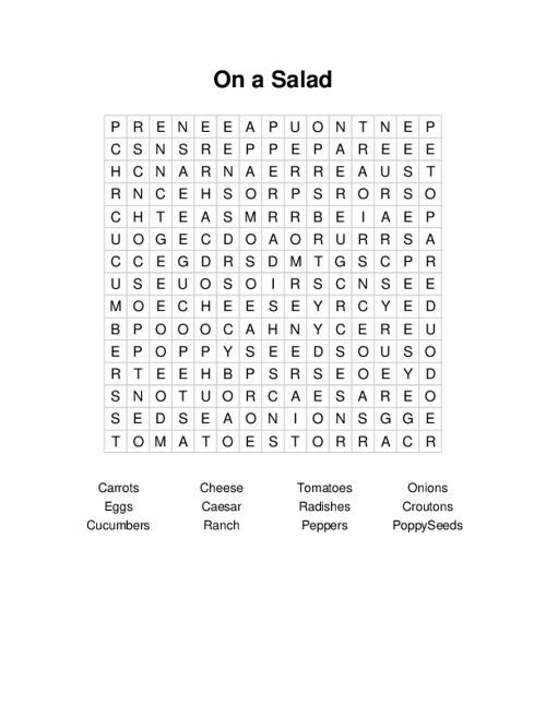 On a Salad Word Search Puzzle