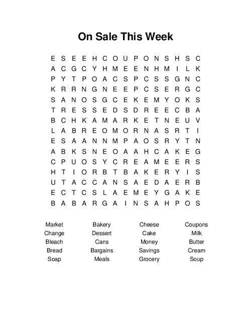 On Sale This Week Word Search Puzzle