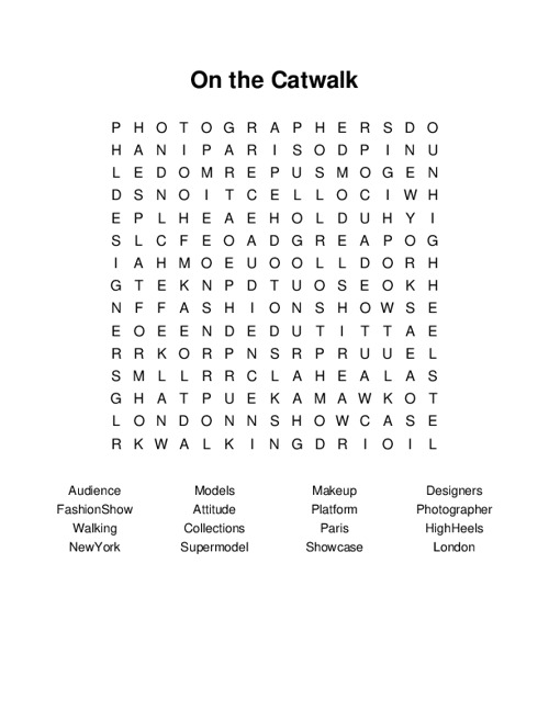 On the Catwalk Word Search Puzzle