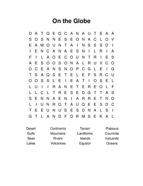 On the Globe Word Search Puzzle